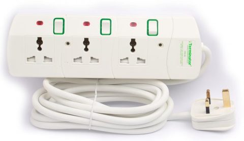 Terminator 13A x 3 way multi adaptor with individual switches - Neon in blister (ESMA approved) - Alibhai Shariff Direct