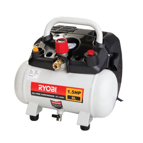RYOBI COMPRESSOR 6L 1,5HP PORTABLE OIL-LESS - Alibhai Shariff Direct