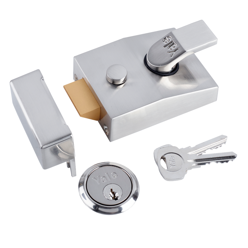 Yale UK type nightlatch - satin nickle (blister pack) NL-P89-60-SN - Alibhai Shariff Direct