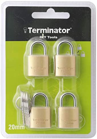 Terminator Brass pad locks set 4 : 1 with sealed blister packing (20mm) - Alibhai Shariff Direct