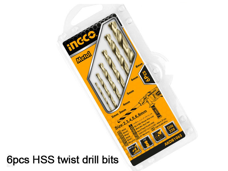 6pcs HSS twist drill bits setSize:2mm,3mm,4mm,5mm,6mm,8mm Packed by double blister - Alibhai Shariff Direct