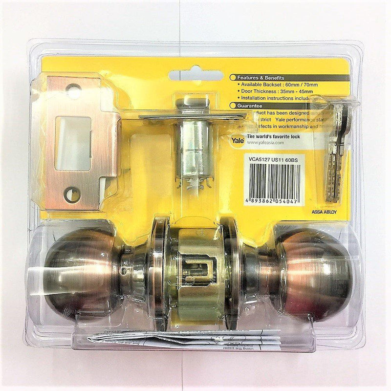 Yale round brass entrance function knobset (blister pack) KE-607ET-PB - Alibhai Shariff Direct