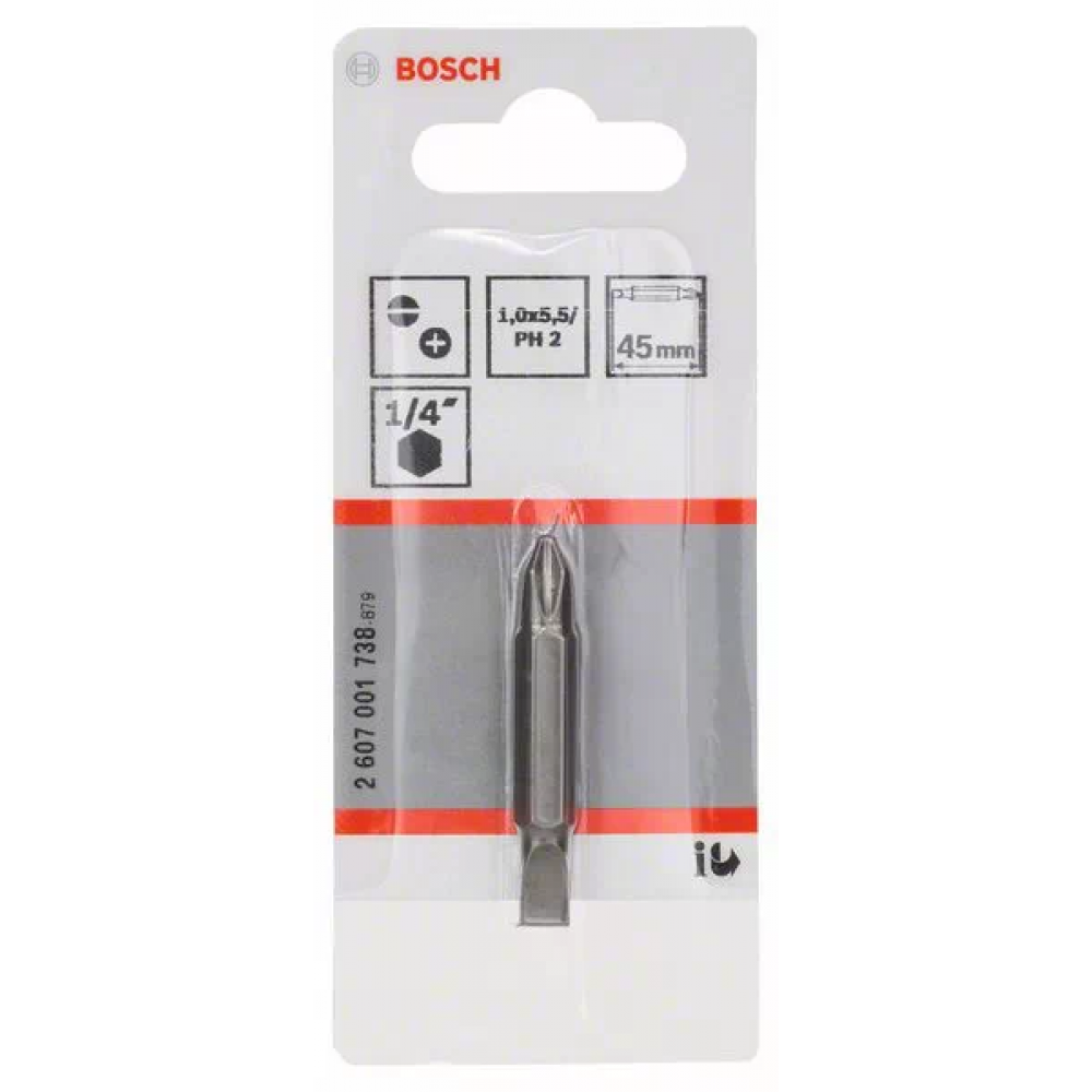 Bosch Double ended bits-Double ended bit S 1,0x5,5 (flat tip); PH2; 45 mm (1 pc) - Alibhai Shariff Direct