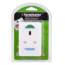 Terminator 3 x 3 way UK socket multi adaptor  LED white night light  on/off switch - 13A fused Plug
ESMA Approved.
(Blister Packing) - Alibhai Shariff Direct