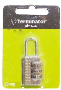 Teminator Combination pad lock with sealed blister packing (20mm)
Available in Black & Silver color - Alibhai Shariff Direct